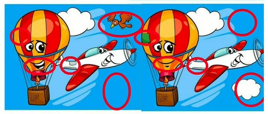 Jawaban tes IQ dalam menemukan perbedaan gambar balon udara. 