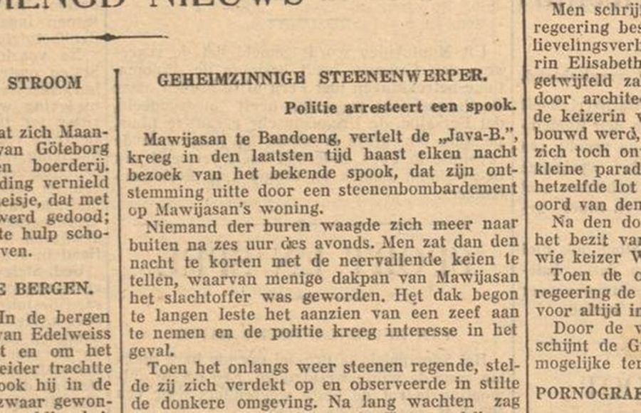 Berita hantu ditangkap polisi di Bandung surat kabar De Limburger  terbitan 18 September 1930.
