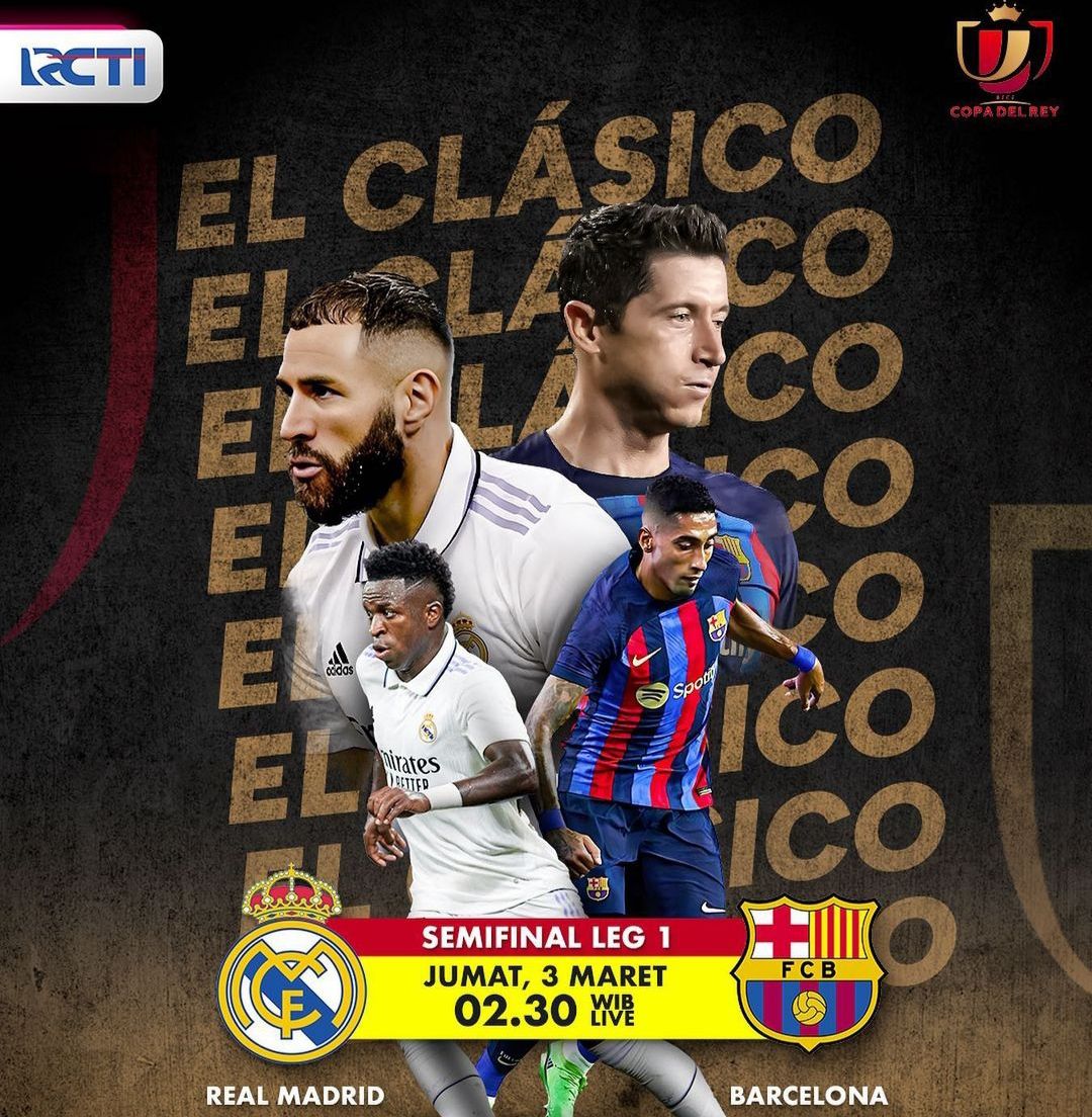 Ilustrasi - Jadwal tayang Real Madrid vs Barcelona El Clasico malam ini, siaran langsung semifinal Copa del Rey Leg 1 di TV RCTI jam berapa dan link live streaming.