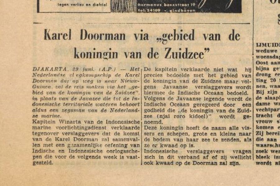 suratkabar Eindhovensch dagblad terbitan 30 Juni 1960.