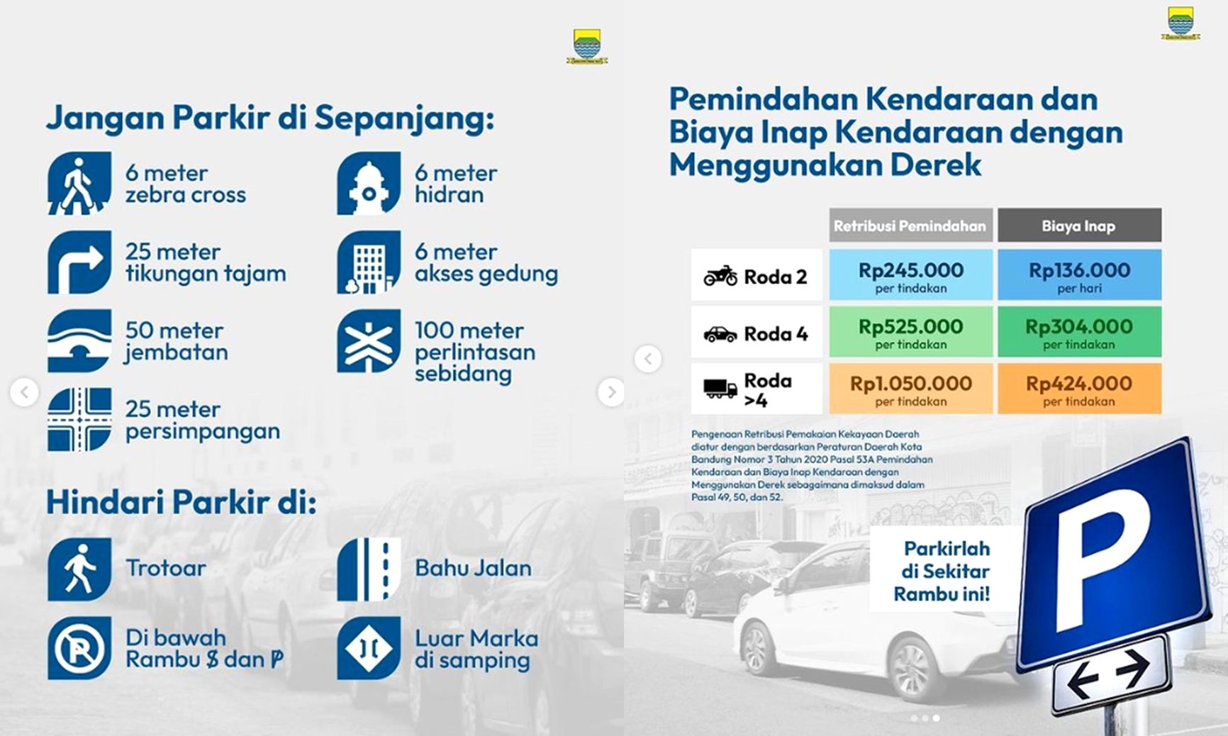 Ancaman tindakan dari pihak berwenang di Pemkot Bandung terhadap yang parkir sembarangan