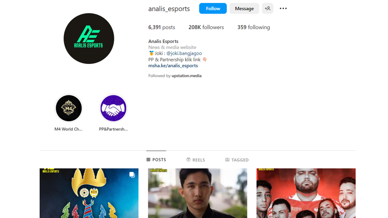 Akun Instagram Analis Esports, media komunitas yang berasa dari Palembang, Sumatera Selatan.