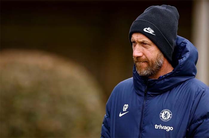 Manajer Chelsea Graham Potter saat latihan.