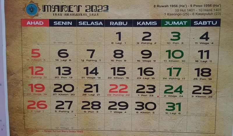 Kalender Jawa Hari Ini 16 Maret 2023 Lengkap Keistimewaan Weton Kamis Legi, Hari Naas dan Hari Keberuntungan