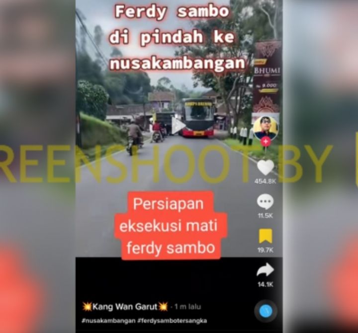 HOAKS - Beredar sebuah video yang menyebut jika Ferdy Sambo dipindahkan ke Nusakambangan jelang eksekusi hukuman mati.*