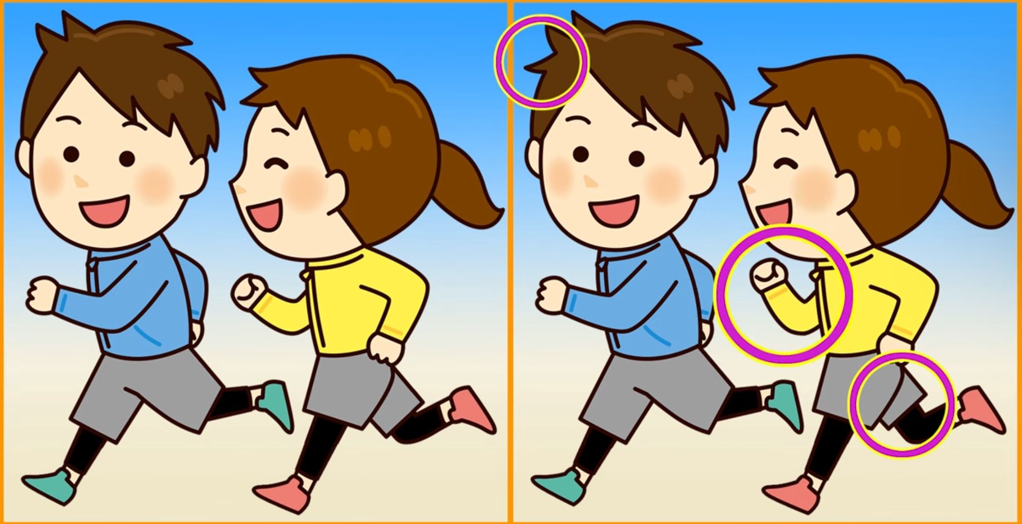 Jawaban tes IQ dalam menemukan perbedaan gambar pasangan yang sedang jogging.