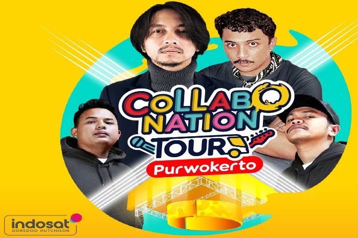 Poster resmi konser musik 'Collabonation Tour' edisi Purwokerto yang akan berlangsung pada Jumat, 10 Maret 2023 waktu malam. 