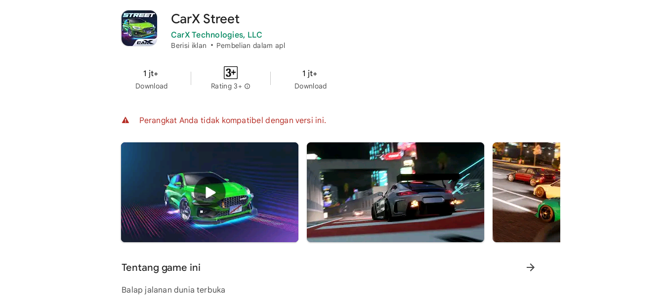 CarX Street APK error tidak kompatibel dengan versi ini, beriku cara download dan memainkan game tersebut