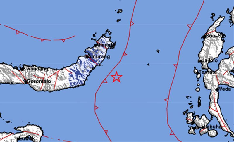 Titik pusat gempa bumi berada di Ratahan, Minahasa Tenggara, Sulawesi Utara