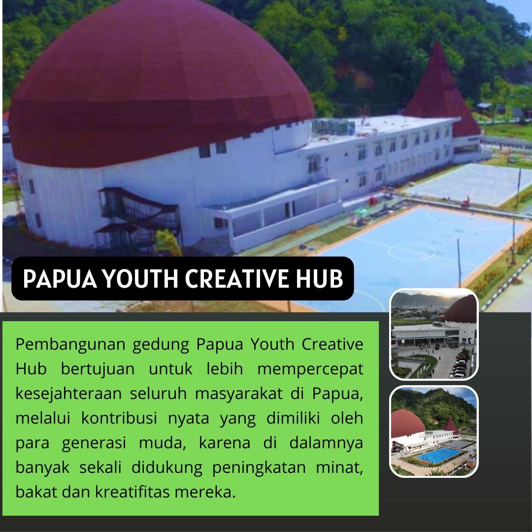 Pembangunan gedung Papua Youth Creative Hub bertujuan untuk lebih mempercepat kesejahteraan seluruh masyarakat di Papua, melalui kontribusi nyata yang dimiliki oleh para generasi muda, karena di dalamnya banyak sekali didukung peningkatan minat, bakat dan kreatifitas mereka.