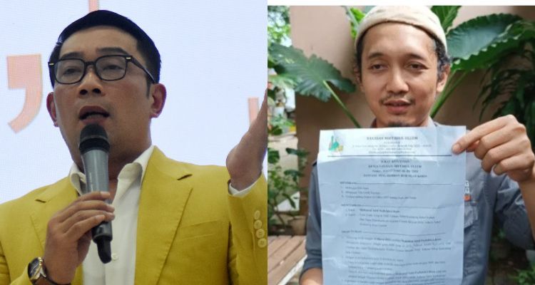 Kolase foto RIdwan Kamil dan Sabil, guru yang dipecat usai kritik Gubernur Jawa Barat.
