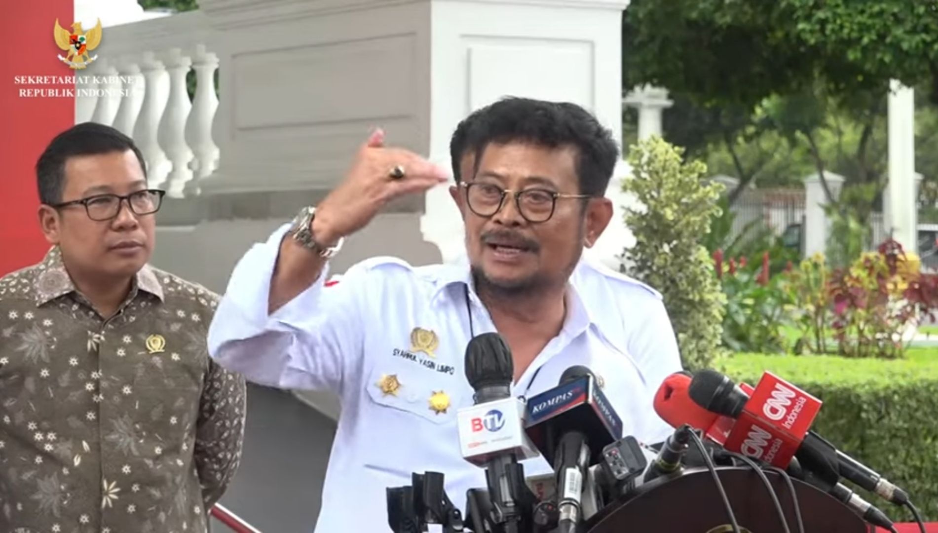 Menteri Pertanian Syahrul Yasin Limpo saat memberikan keterangan pers