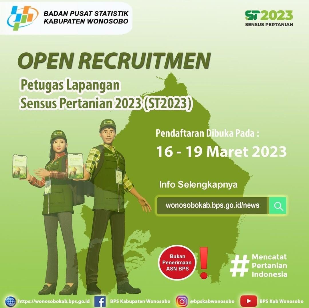 Rekrutmen Petugas Sensus Pertanian 2023 Kabupaten Wonosobo, Simak Jadwal Rekrutmen dan Cara Mendaftar!*