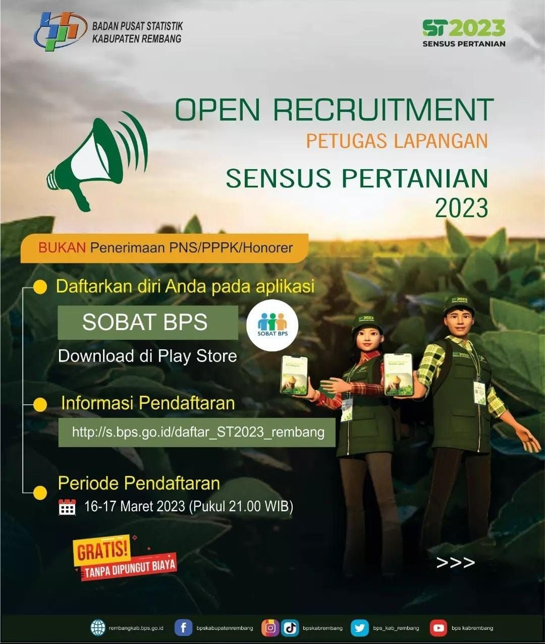 Rekrutmen Petugas Sensus Pertanian 2023 Kabupaten Rembang, Simak Jadwal Rekrutmen dan Cara Mendaftar!