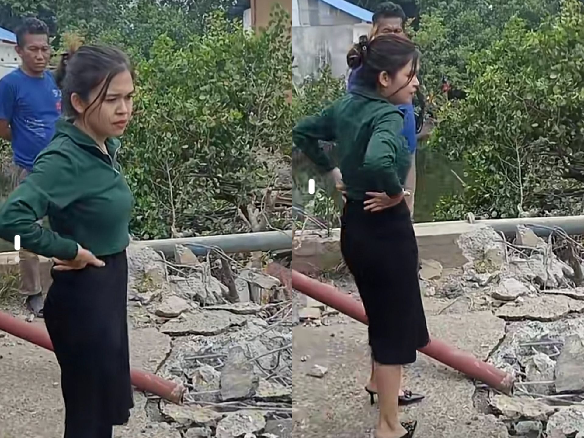 Kolase foto: Viral Ibu di Morowali Ngamuk karena Jalan Dibongkar