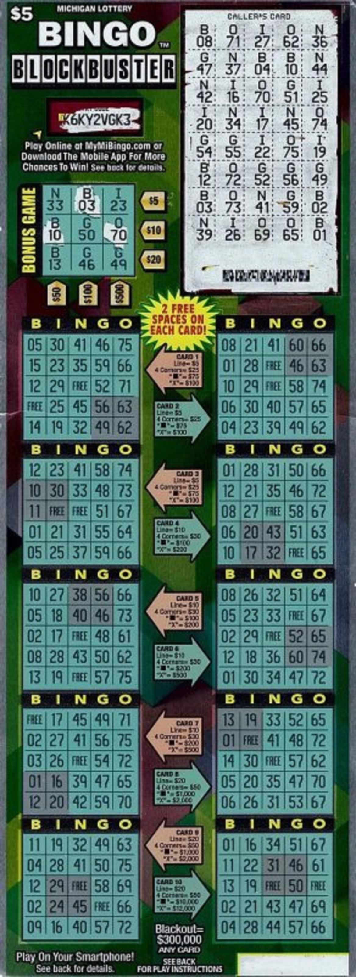 Seorang pria Michigan menggunakan sebagian dari kemenangan loterenya untuk membeli tiket gosok Bingo Blockbuster terakhir dari sebuah toko dan memenangkan hadiah $300.000.*   