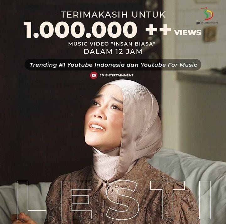 Inilah liriklLagu Insan Biasa Lesti Kejora yang trending di YouTube./instagram @lestykejora