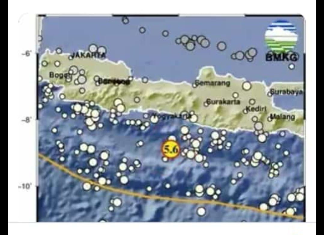 Gempa magnitudo 5,2  kedalaman 10 km yang   menguncang Kabupaten Kulonprogo, Daerah Istimewa Yogyakarta, Jumat 17 Maret 2023 malam