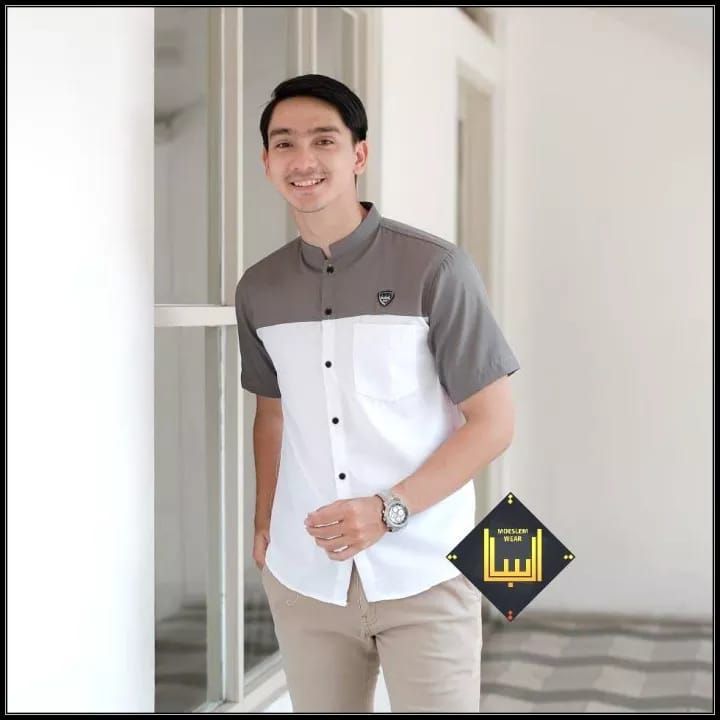 Baju kemeja koko pria lengan pendek kombinasi baju muslim terbaru Alkhalis.