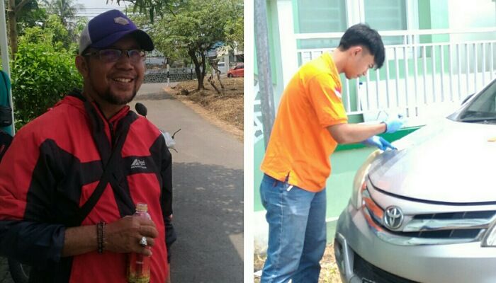 Kolase foto pemilik mobil Firman Firmansyah (kiri) petugas dari Polres Tasikmalaya Kota sedang melakukan identifikasi di TKP, Minggu 19 Maret 2023
