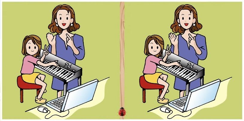 Tes IQ ini menantang kamu untuk mencari 3 perbedaan di antara 2 gambar anak perempuan yang sedang les piano.