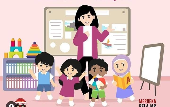 Ilustrasi lembaga PAUD saat bermain sambil belajar.