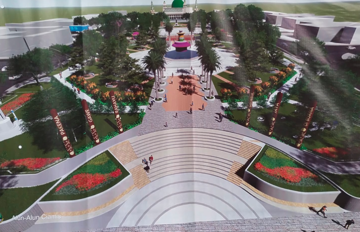Maket gambar revitalisasi Alun alun Ciamis dan Taman Raflesia yang akan menghabiskan anggaran sekitar Rp11,5miliar dari APBD Provinsi Jabar.