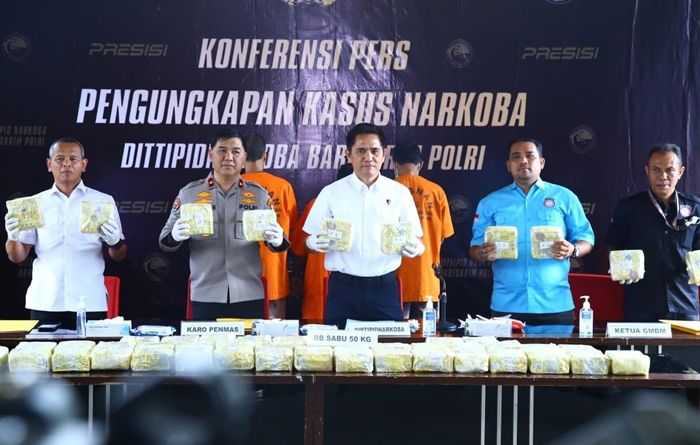 Bareskrim Polri menyampaikan keterangan terkait penangkapan pelaku penyelundupan sabu 50 kg dari malaysia ke Aceh