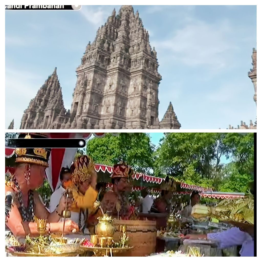 Salah satu upacara ritual Tawur Kesanga di pelataran Candi Prambanan, Selasa (21/3/2023)