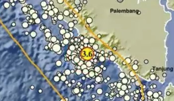 Lokasi gempa bumi di Bengkulu Selatan.