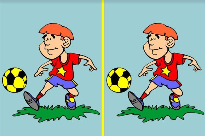 Mari melatih kejelian dengan ikuti tantangan tes IQ cari perbedaan pada gambar anak lelaki yang bermain bola.