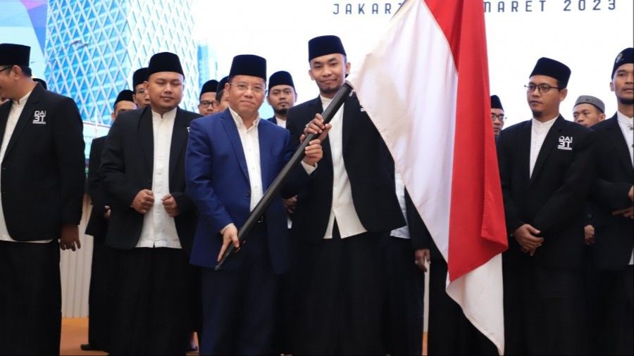 Direktur Jenderal Bimbingan Masyarakat Islam, Prof. Dr. Phil. H. Kamaruddin Amin, MA saat melepas 50 Penceramah di Auditorium HM Rasjidi Kantor Kemenag, Jakarta, Senin 20 Maret 2023.