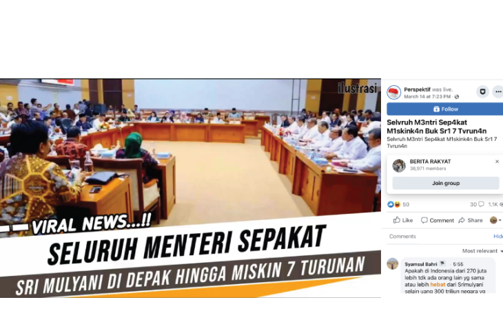 HOAKS - Beredar sebuah video di Facebook yang menyebut Sri Mulyani dicopot sebagai Menteri Keuangan dan dimiskinkan hingga tujuh turunan.*