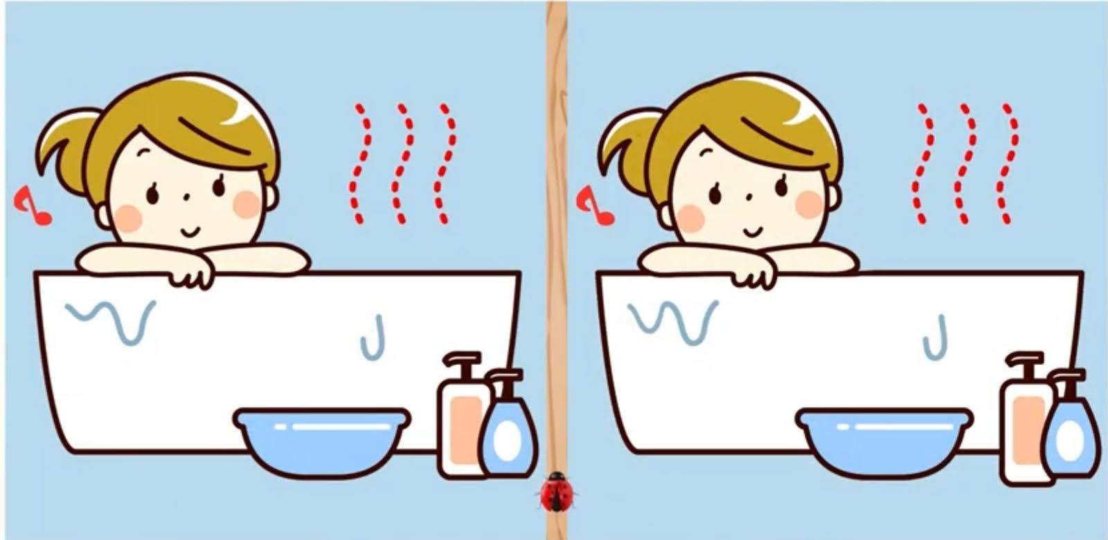 Jangan mau dikalahkan oleh tes IQ ini, Kamu bisa menemukan tiga perbedaan pada gambar anak yang sedang mandi ini.
