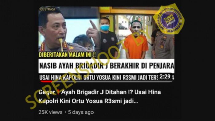 HOAKS - Beredar sebuah video yang menyebut jika ayah Brigadir J, Samuel Hutabarat karena menghina Kapolri.*