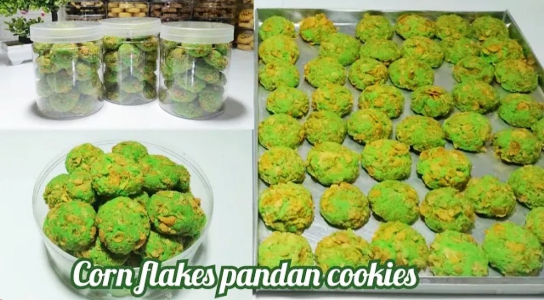 Resep kue kering kekinian, cornflakes pandan cookies