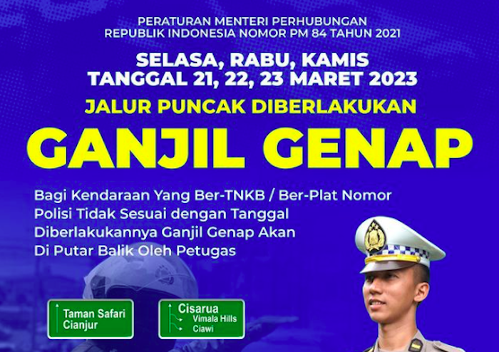 Ketahui jadwal dan jam buka tutup jalur Puncak Bogor, 21 - 23 Maret 2023 lengkap ganjil genap dan satu arah.