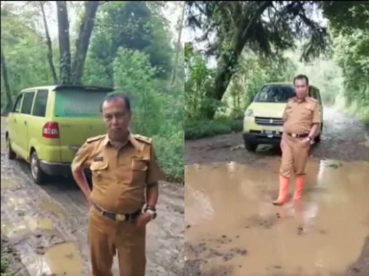 Kepala Desa Tenjolaya Kabupaten Bandung ngeluh jalan rusak ke pemerintah daerah.