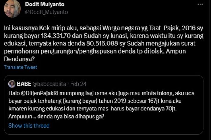 Cuitan Dodit Mulyanto keluhkan besarnya denda pajak.