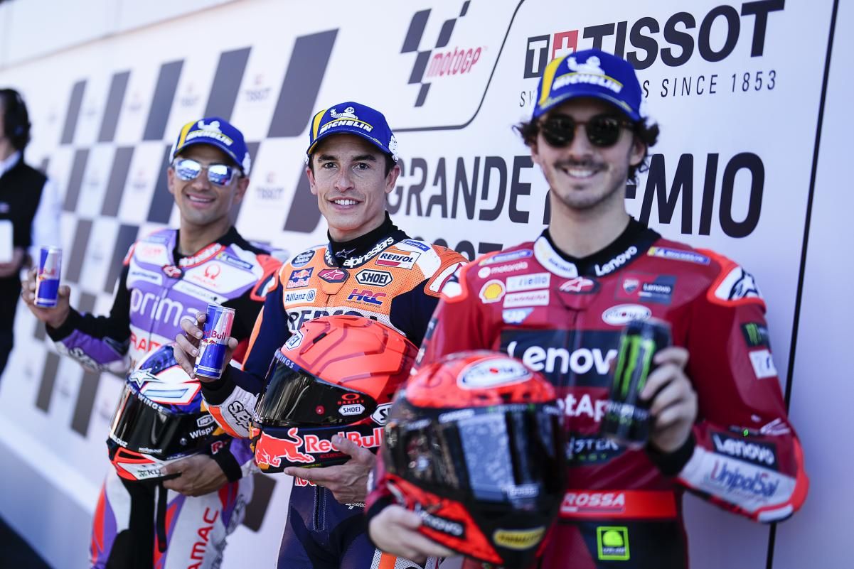 Marc Marquez, Francesco Bagnaia dan Jorge Martin akan memulai balapan seri pertama MotoGP Portugal 2023 di starting grid terdepan.