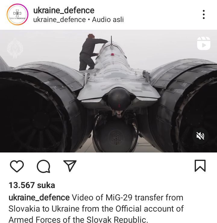 Bantuan jet tempur MiG 29 dari Slovakia ke Ukraina terealisasi