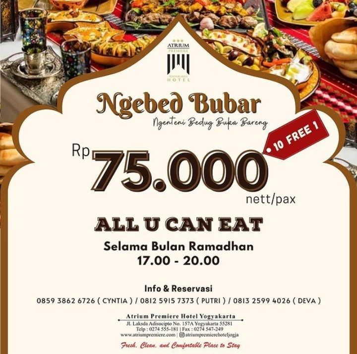 Berikut rekomendasi paket bukber hotel Jogja 2023 dengan harga murah meriah, cocok untuk buka puasa bareng keluarga dan sahabat tercinta.