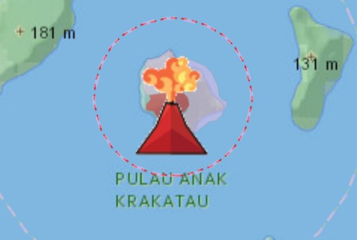 Ilustrasi Gunung Api Anak Krakatau atau Gunung Anak Krakatau saat erupsi.