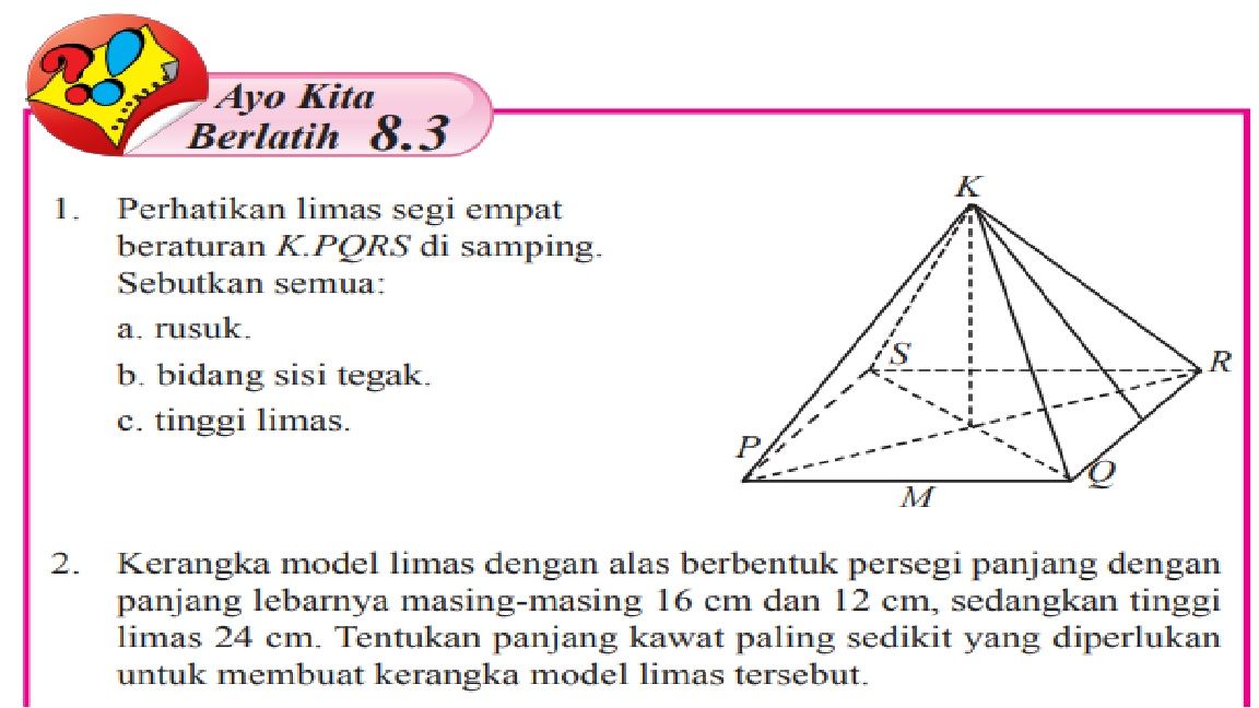Ilustrasi Kunci Jawaban Matematika Ayo Kita Berlatih 8.3 Halaman 153 No. 7-9 Kelas 8 SMP MTs: Bangun Ruang Sisi Datar