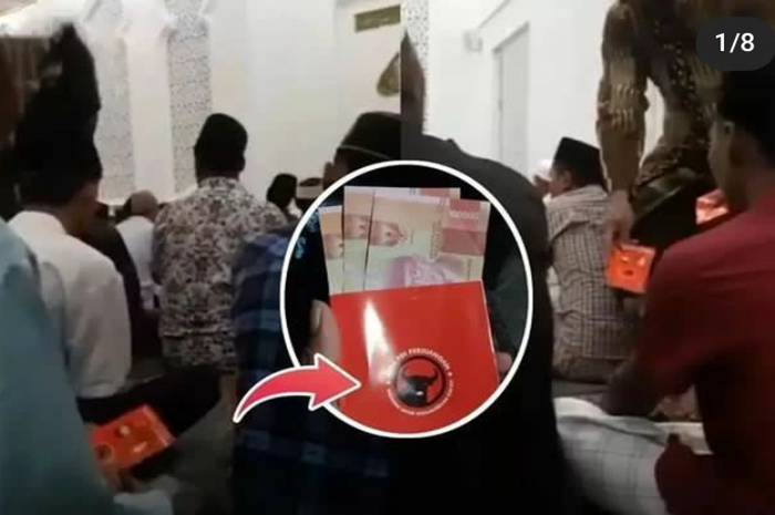 Jamaah tarawih di Pamekasan menerima amplop merah berlambang PDIP (Instagram @terang_media)