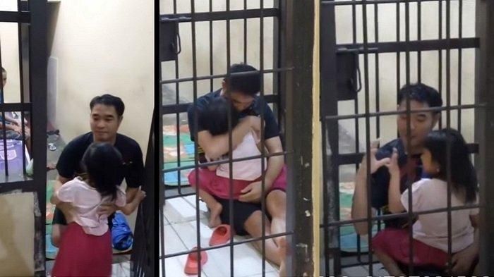 Bripka Handoko buka sel agar seorang tahanan pria itu bisa peluk putri kecilnya viral. 