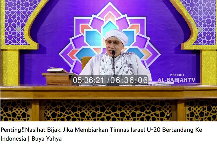 Pendapat Buya Yahya, Pengasuh Pondok Pesantren Al Bahjah soal Timnas Israel Piala Dunia U-20 di Indonesia.