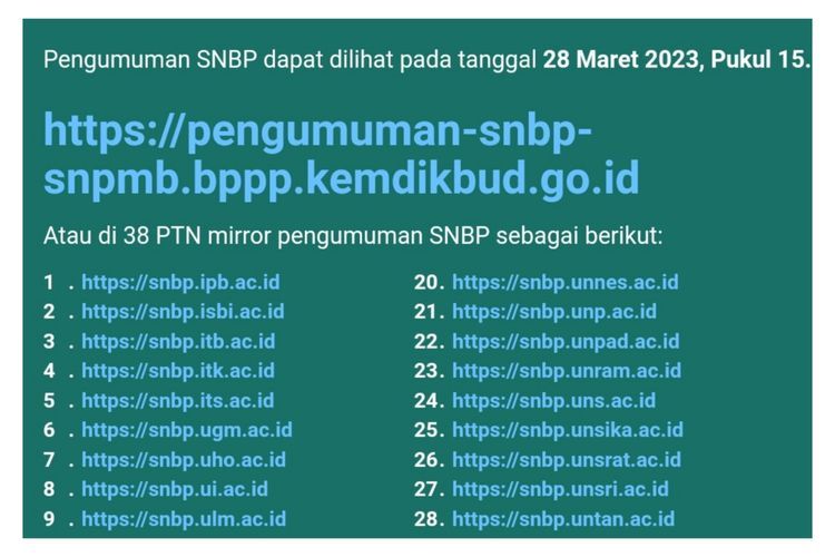 Pengumuman hasil SNPB 2023.