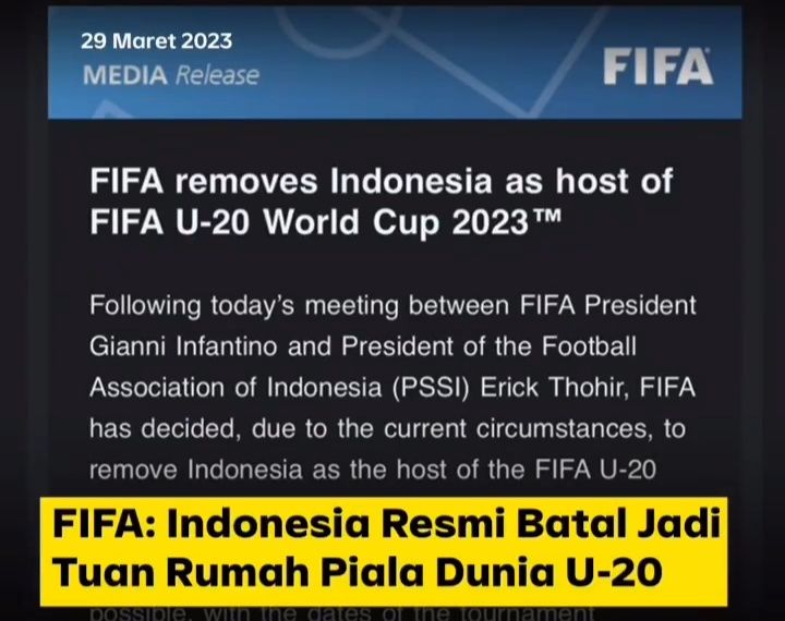 Keputusan FIFA yang mencabut Indonesia sebagian tuan rumah Piala Dunia U-20/Instagram @narasinewsroom.