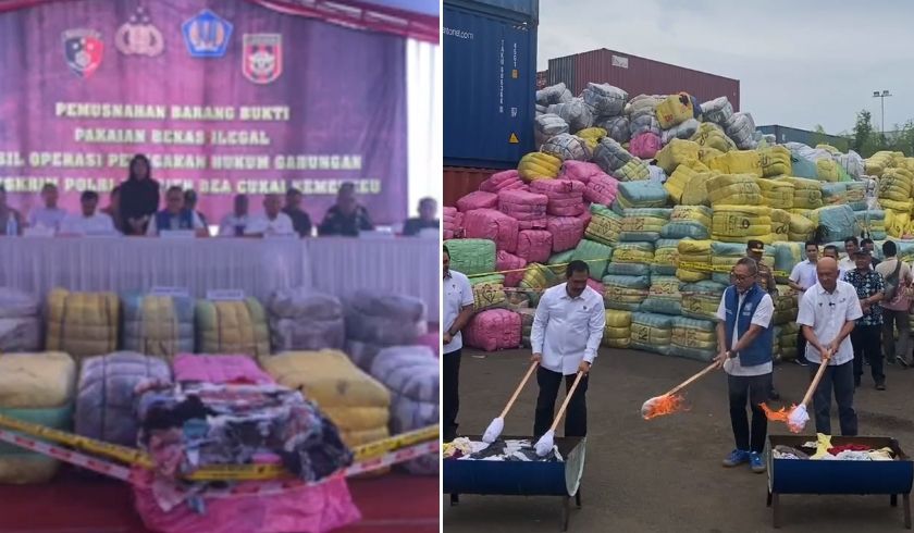 Polri dan Bea Cukai memusnahkan ribuan pakaian bekas impor senilai Rp80 miliar.